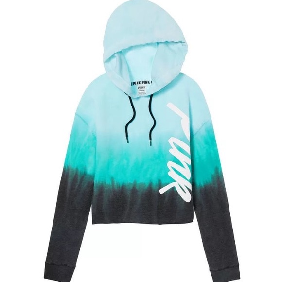 PINK Victoria's Secret Sweaters - Aqua Teal Tie Dye VS Pink Cropped Hoodie Pullover
